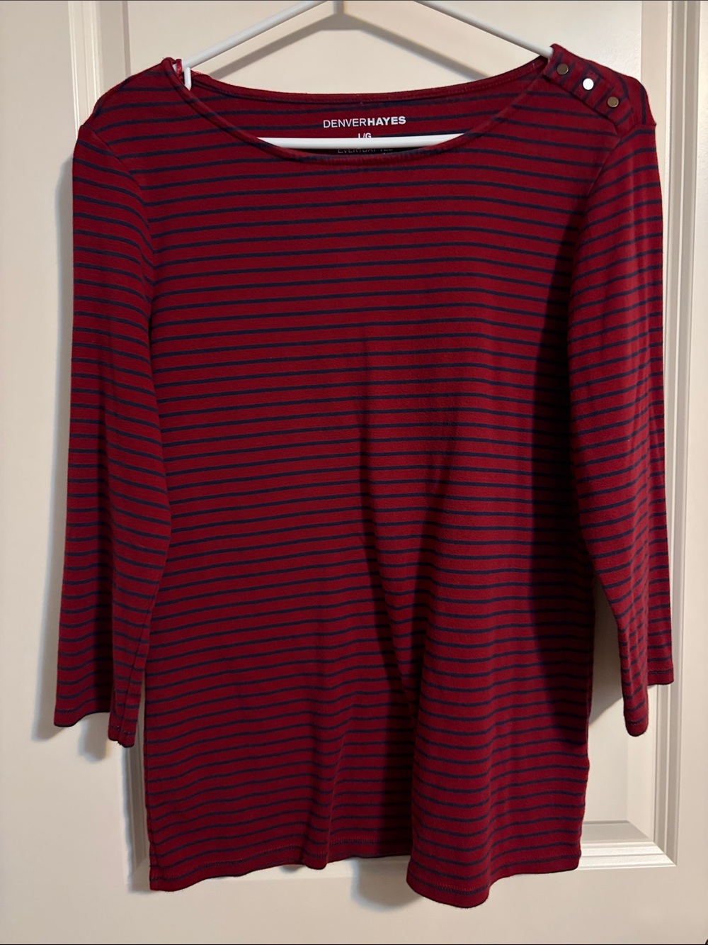 Denver Hayes Red and Navy Striped Boatneck Top